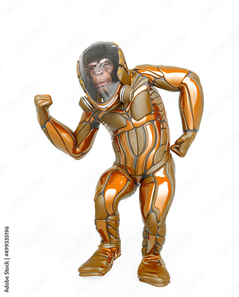 chimpanzee astronaut got the power in white background chimpanzee astronaut got the power in white background