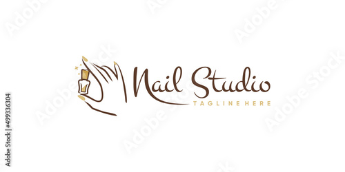 Nail logo design concept for nail beauty woman Premium Vector