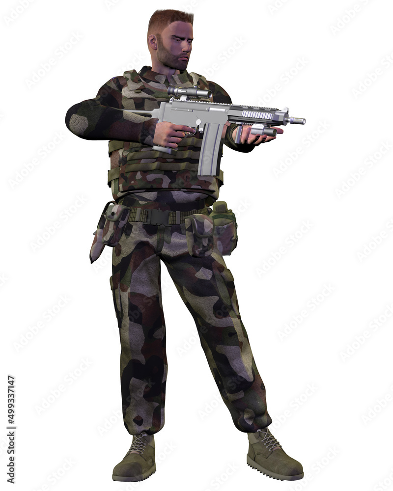 soldier in uniform armed with rifle, 3d rendering soldier in uniform armed with rifle, 3d rendering