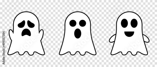 Cute ghosts outline doodle cartoon illustration. Ghosts coloring book page activity for kids and adults