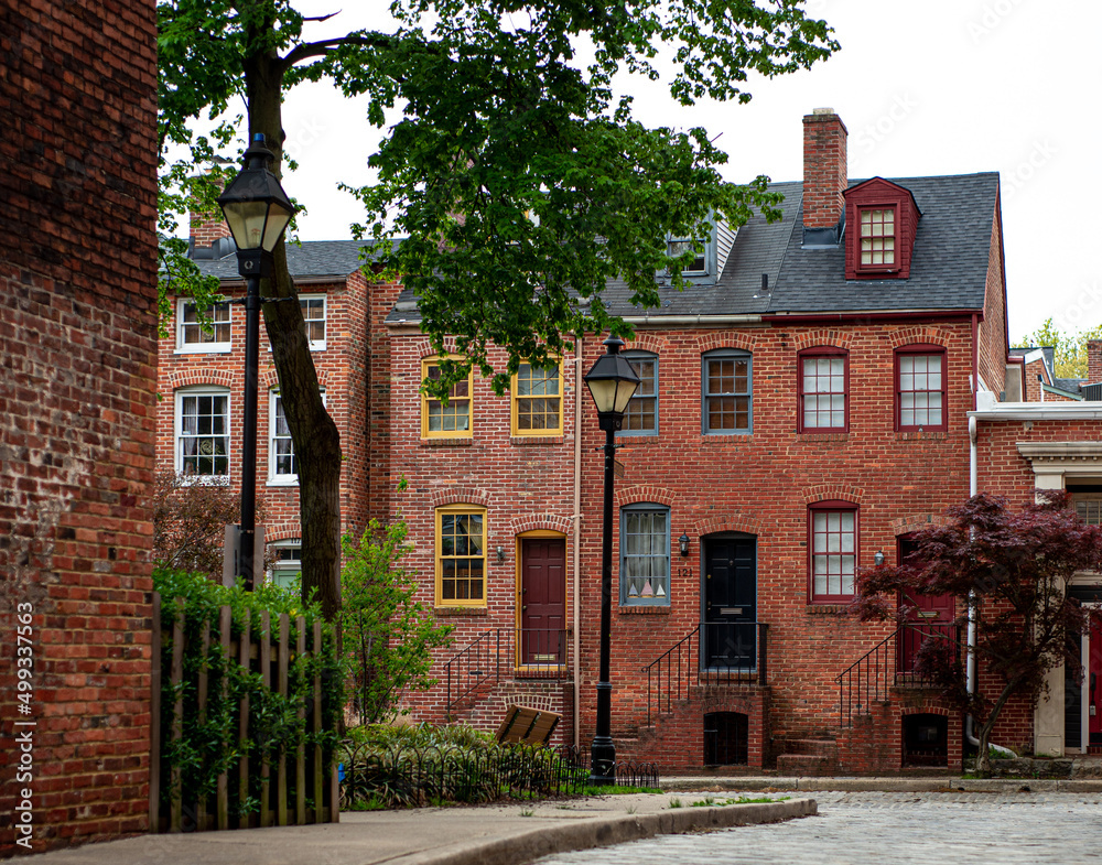 City architecture & neighborhood. Brick houses in Baltimore, Maryland. Otterbein neighborhood. Old industrial look. England-like
