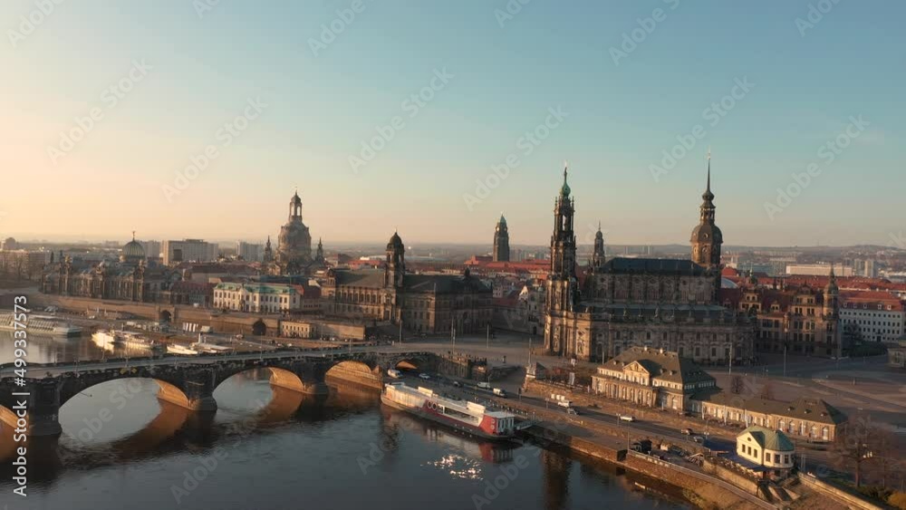 Dresden in the early morning. Dresden city center overlooking the Elbe river. Dresden in the early morning. Dresden city center overlooking the Elbe river.