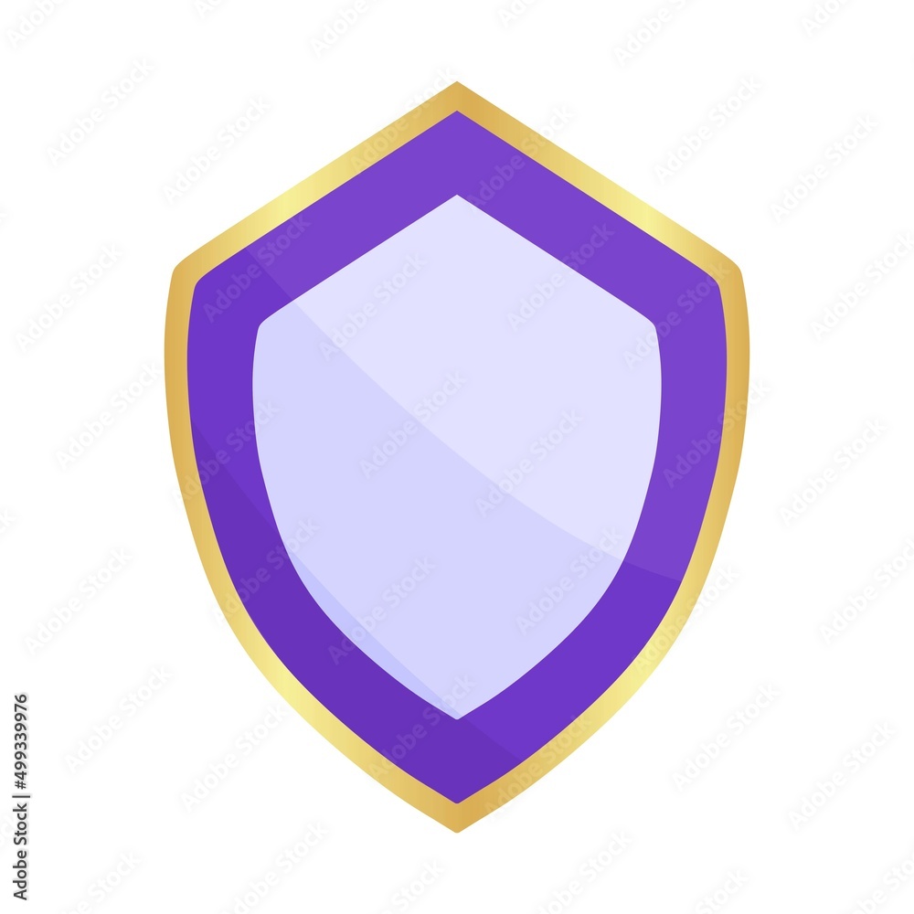 Vector illustration of shiny purple shield with gold frame, luxury design element Vector illustration of shiny purple shield with gold frame, luxury design element
