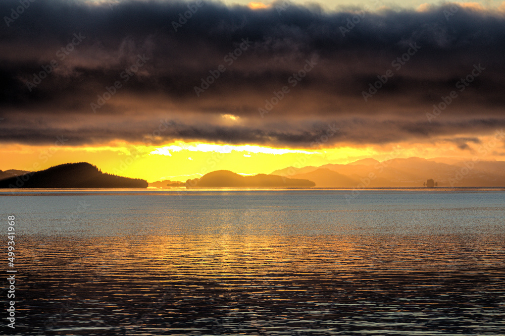Beautiful sunset over the Prince William Sound, in Cordova, Alaska