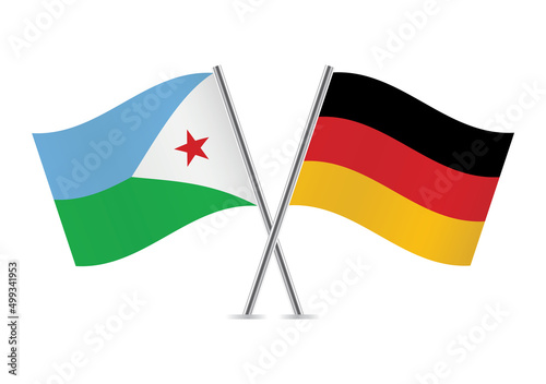 Free Download Djibouti and Germany crossed flags on white background. The Republic of Djibouti and German flags. Vector illustration. - GFXLoad