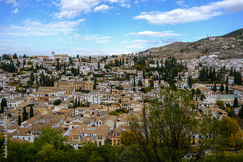 Granada city, Andalusia, Spain. This is the Albaycin district seen from the Alhambra Palace. Granada is an important tourist city in Europe.