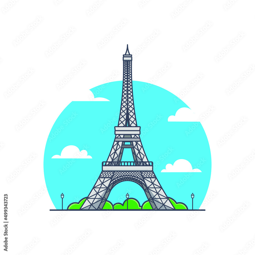 Paris eiffel tower flat illustration cartoon icon