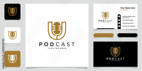Letter U with podcast logo template illustration Vector