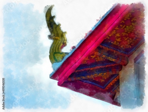 Quadro su tela Landscape of ancient architecture in Bangkok watercolor style illustration impressionist painting