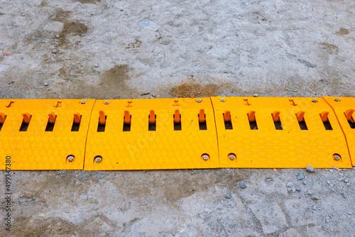 Spike barrier on the road for direction control of traffic.