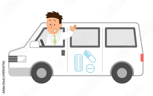 車に乗る白衣の男性1
