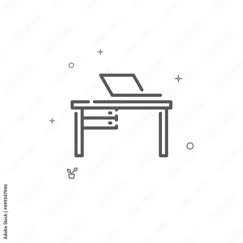 Table with laptop, workplace simple vector line icon. Home furniture. Symbol, pictogram, sign isolated on white background. Editable stroke. Adjust line weight.