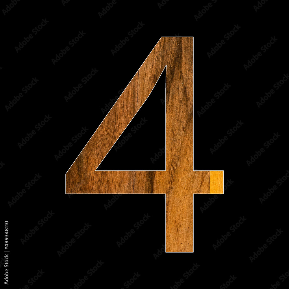 Fototapeta premium Number 4 in wood texture - black background