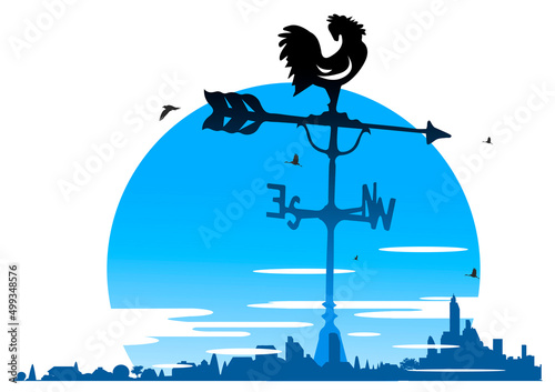 風見鶏のある街並みの背景イラスト02