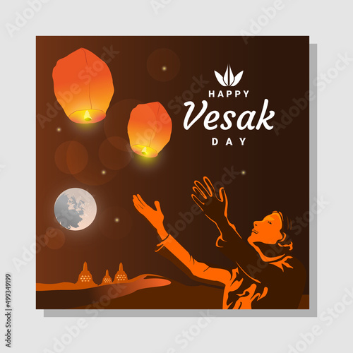 lantern release design on vesak day instagram size premium vektor