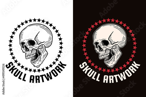 Set Dark illustration Skull Bones Head Hand drawn Hatching Outline Style Mystical Celestial Symbol Tattoo Merchandise T-shirt Merch vintage