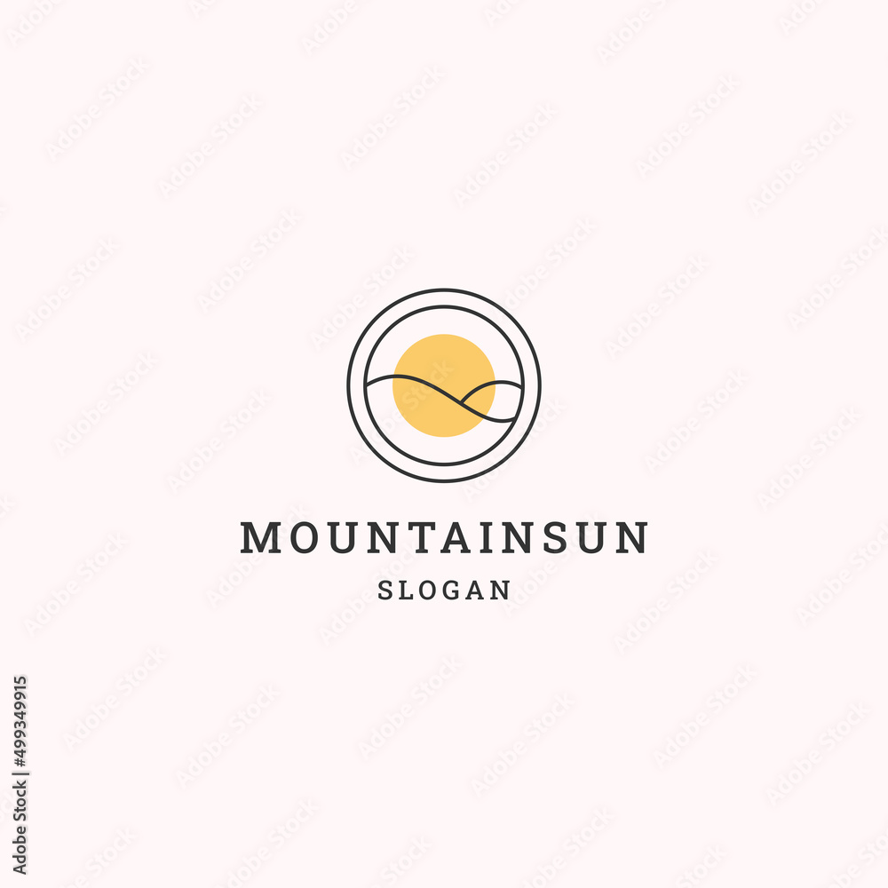 Mountain sun logo icon flat design template
