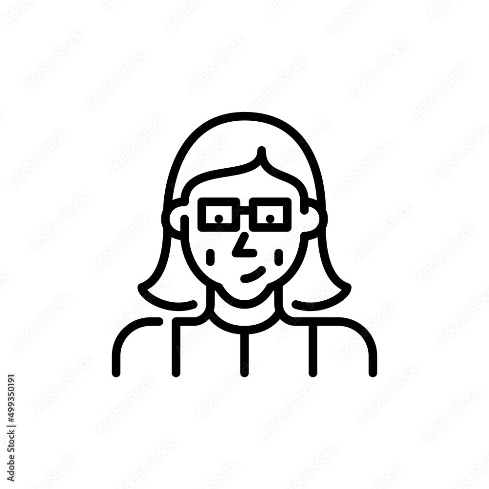 Nice smiling old lady in glasses. Pixel perfect, editable stroke icon