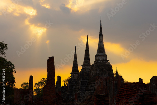 Silhouette Wat Phra Sri Sanphet at sunset in Ayutthaya historic park  Thailand.Pagoda at wat Phra sri sanphet temple