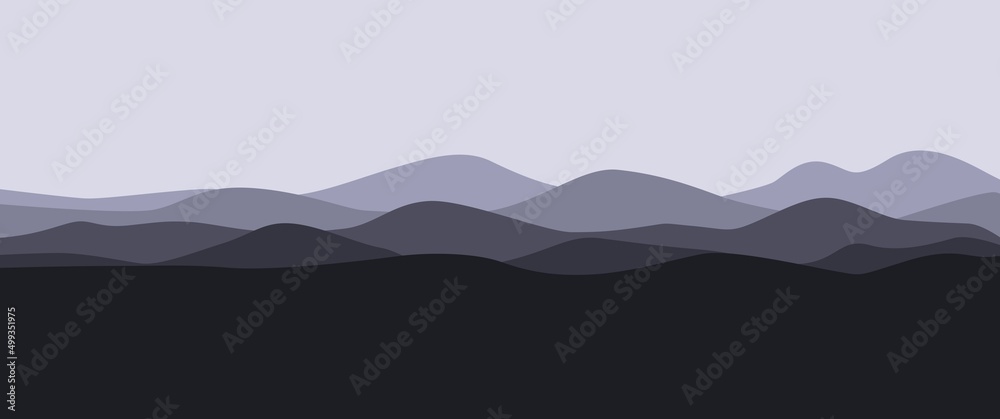 Mountain layers vector landscape illustration, perfect for background, desktop background, minimalist wallpaper, game or website background, nature theme social media banner, adventure banner.