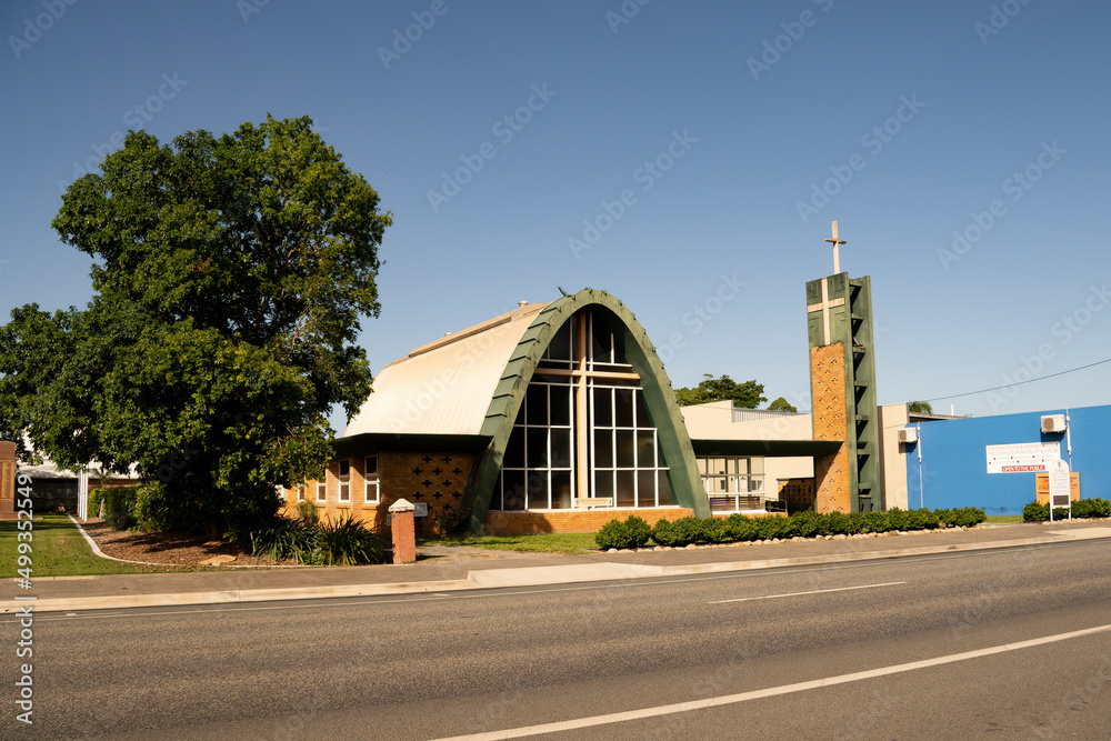 Saint Pauls Anglican Church in Proserpine with its unusual curved architectural shape. Saint Pauls Anglican Church in Proserpine with its unusual curved architectural shape.