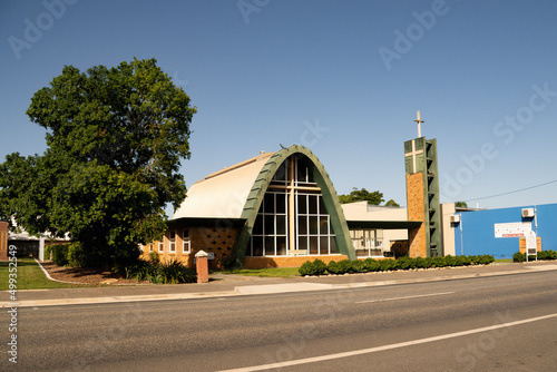 Saint Pauls Anglican Church in Proserpine with its unusual curved architectural shape. photo