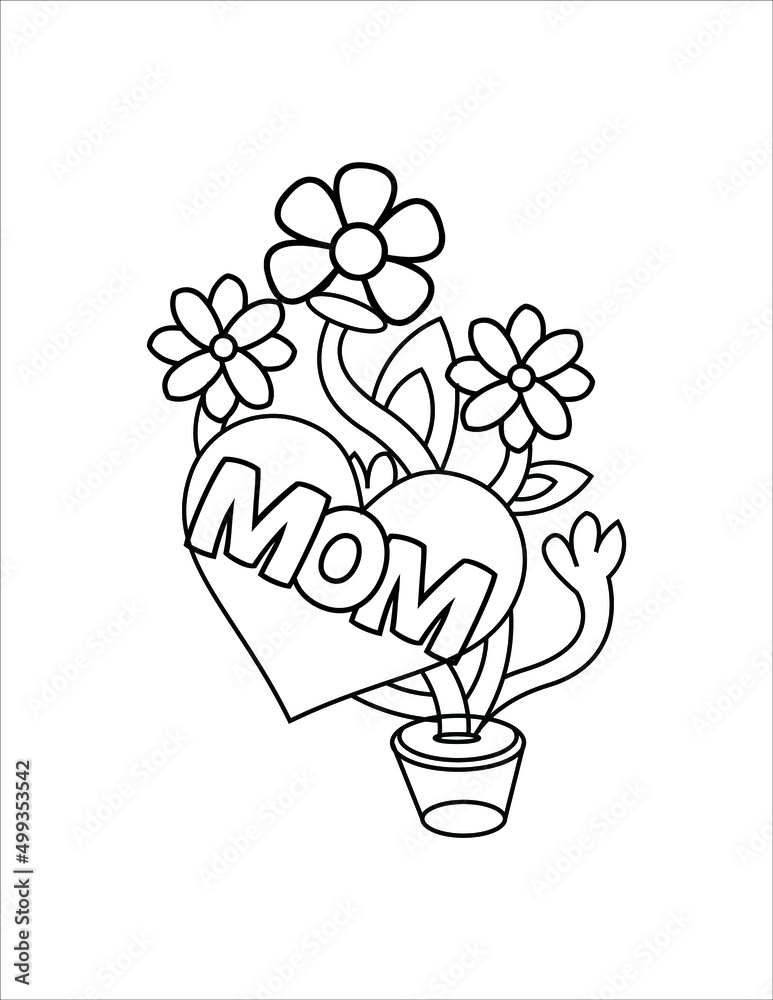 Mother's Day Coloring page for kids cut file vector collection Stock Vector | Adobe Stock