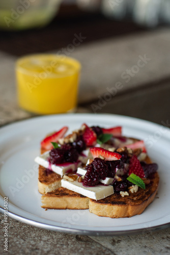 Close up of a gourmet berries toast for breakfast