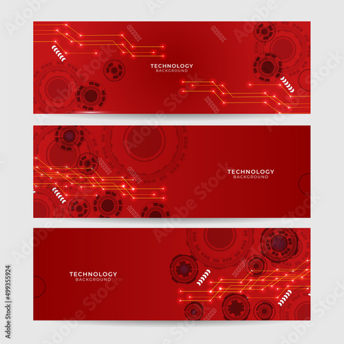 Futuristic technology digital abstract red colorful design banner. Abstract red banner background with particles and wave shapes. Vector abstract graphic design banner pattern background web template.