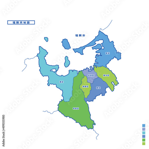 福岡市行政区・福岡市地図 雨の日カラーで色分けしてみた