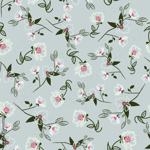 Elegant flowers and leaves seamless pattern print
