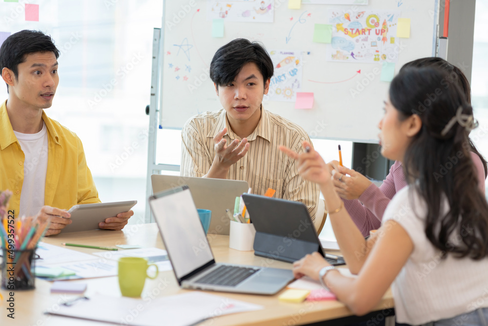 Startup business people are discussing, brainstorming together a new startup project. Startup business people are discussing, brainstorming together a new startup project.