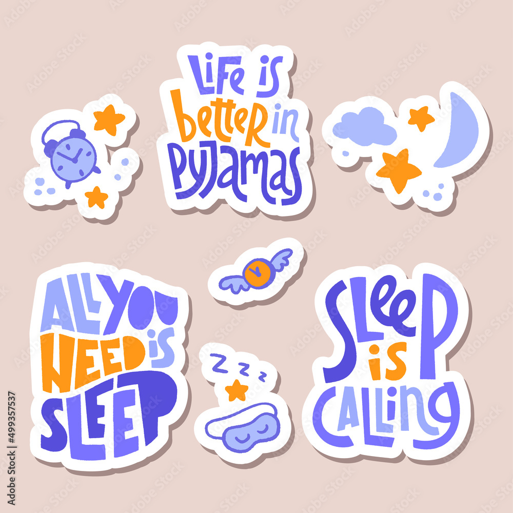 Set of nap lettering quotes with decorative sleep elements on background. Set of nap lettering quotes with decorative sleep elements on background.