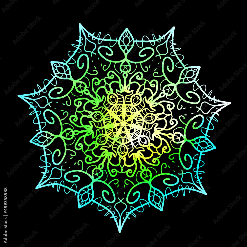 Mandala colorful pattern on black isolated background