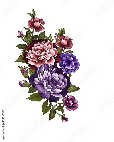 Digital Flowers and Leaves textile Design photo