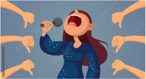 Girl With Terrible Singing Voice Receiving Negative Feedback Vector Cartoon photo