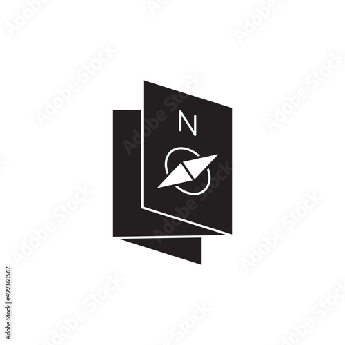 folding map icon in black flat glyph, filled style isolated on white background