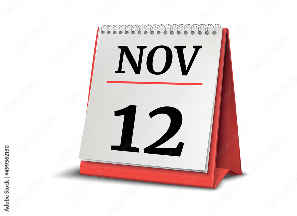Calendar on white background. 12 November. 3D illustration. Calendar on white background. 12 November. 3D illustration.