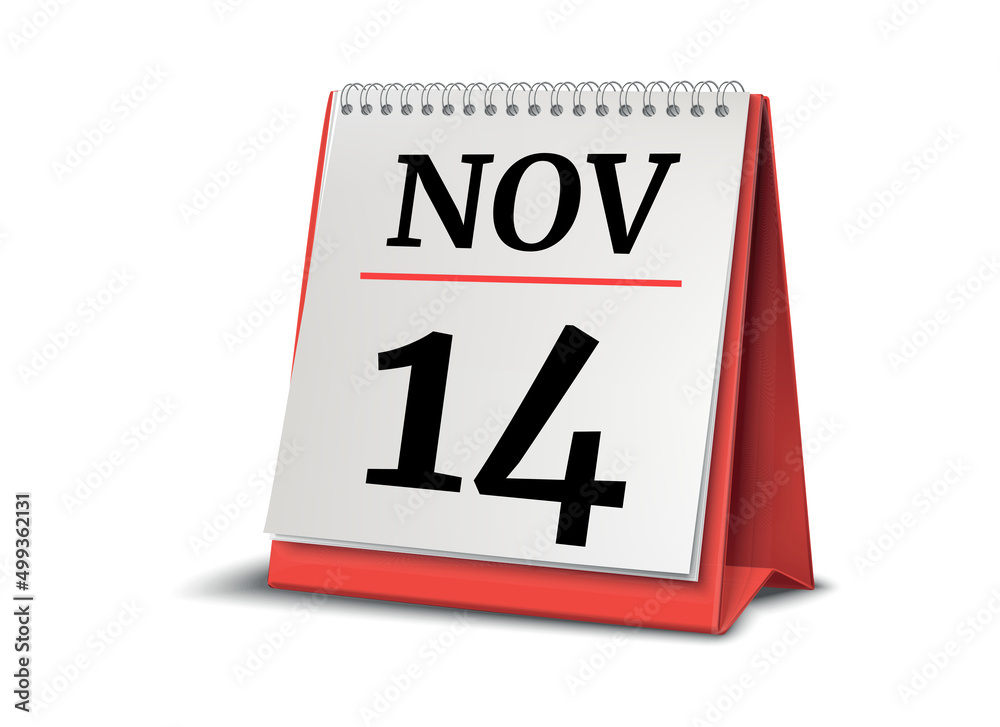 Calendar on white background. 14 November. 3D illustration. Calendar on white background. 14 November. 3D illustration.