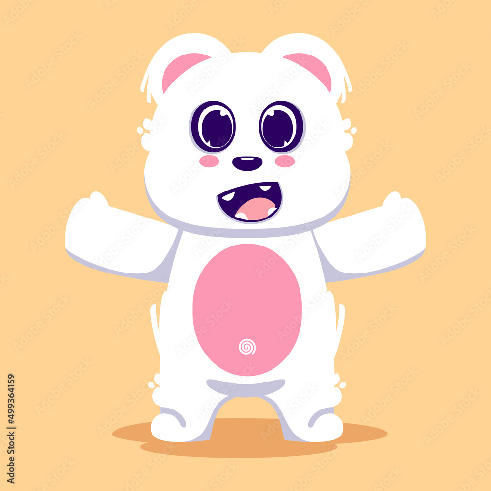Obraz premium Cute happy bear cartoon icon illustration. suitable for children