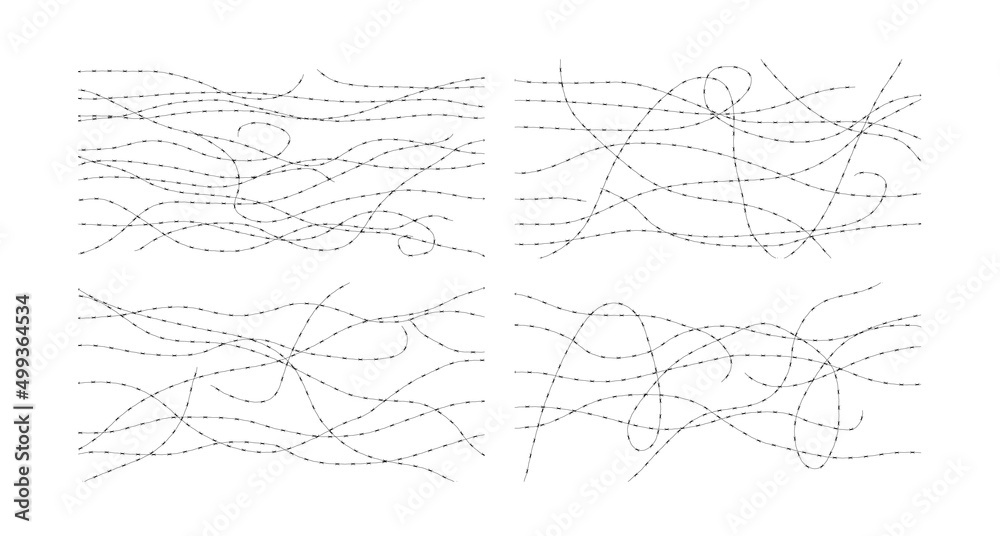 Barbed Wire Backgrounds Set Isolated on White. Restricted area or prison wall concept.