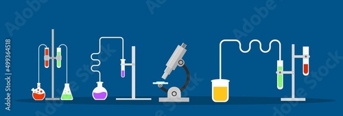 Chemical Laboratory Equipment with Microscope. Chemistry and Scientific Experiments Concept Vector