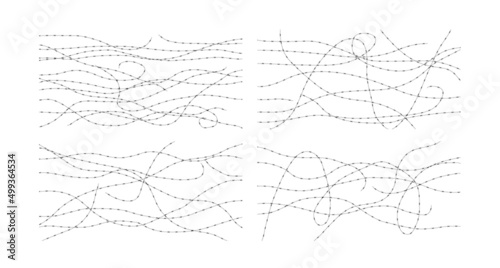 Barbed Wire Backgrounds Set Isolated on White. Restricted area or prison wall concept.