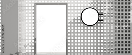 3d rendering white wall with round signage, Ventilation block background.
