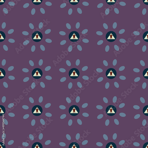 

Seamless surface pattern with oval and stars . Contemporary print with geometric forms. Modern ornamental background with repeated triangles. Digital paper, textile print, page fill. Vector art