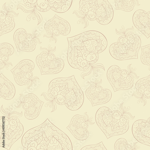 Seamless pattern with hearts on a beige background. Can be used for St. Valentine's Day. EPS10 vector illustration.