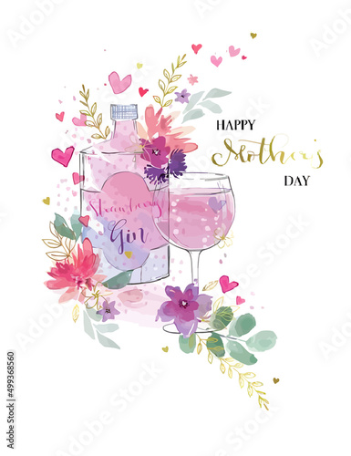 Hand Drawn Mother's Day illustration Vector, Floral Mother's Day Background Drawing Watercolor