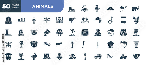 Fotografiet set of 50 filled animals icons