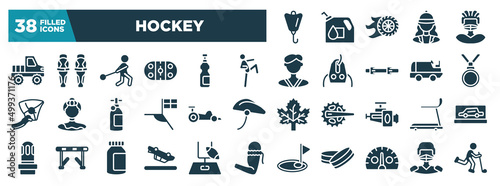 hockey glyph icons set. editable filled icons such as lift bag, off road, ritual, nobel prize, kart racing, cardio, blowover, kmh vector illustration
