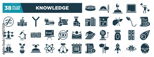 knowledge glyph icons set. editable filled icons such as petri dish, is approximately equal to, pill jar, failed, gyroscope, basketball court, galaxy, rocket launch vector illustration